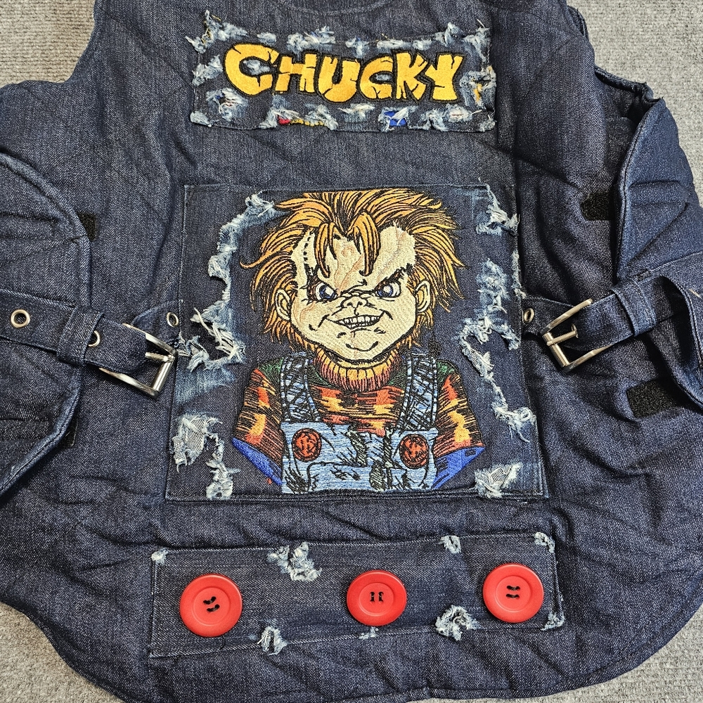 3XL LARGE DOG CHUCKY Horror Movie Quilted Vest Buckle Halloween Embroidered WOW